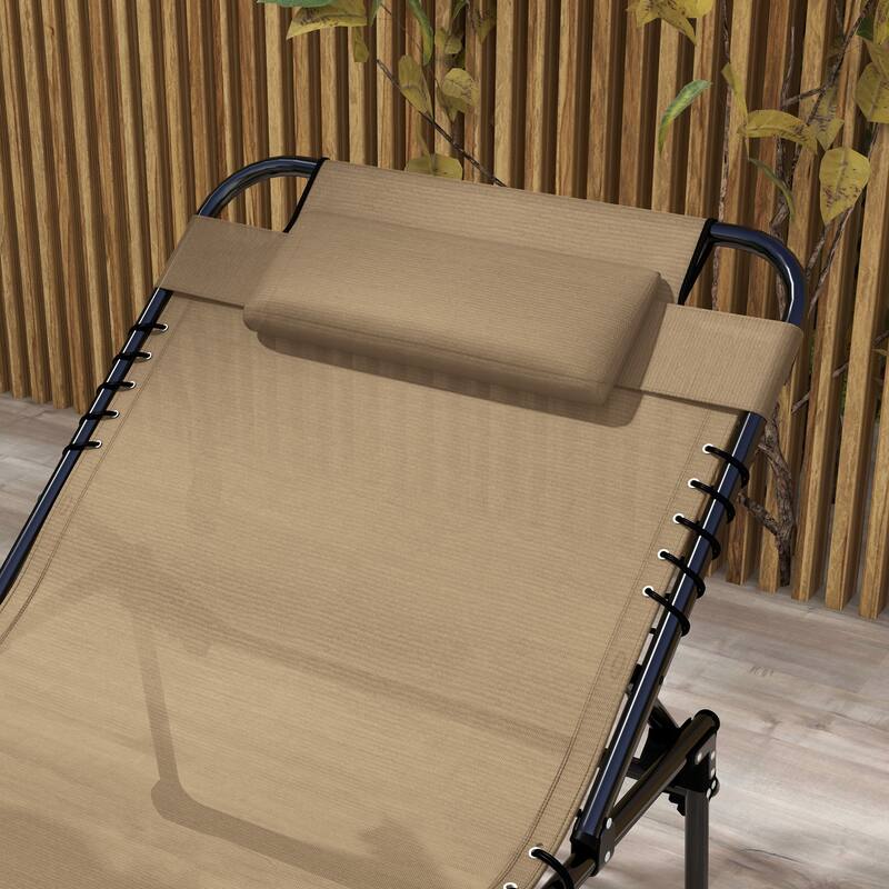 Outdoor 2-Piece Folding Chaise Lounge with 5-level Reclining Back, Reading Face Hole,Side Pocket & Headrest