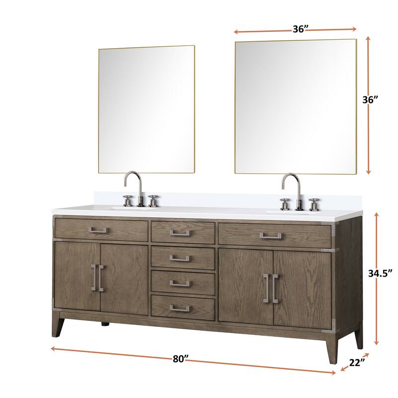 Laurel 60 in W x 22 in D Black Oak Double Bath Vanity, White Quartz Top, Faucet Set, and 28 in Mirrors