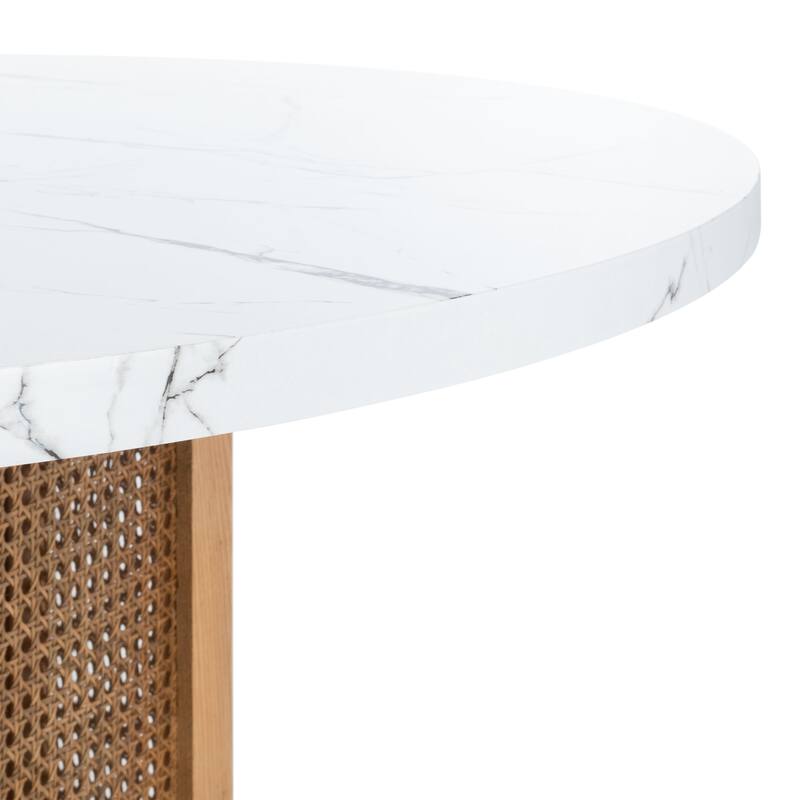 SAFAVIEH Mozell Cane Dining Table - 47.3" W x 47.3" L x 28.8" H - 47Wx47Dx29H - White & Black/Natural