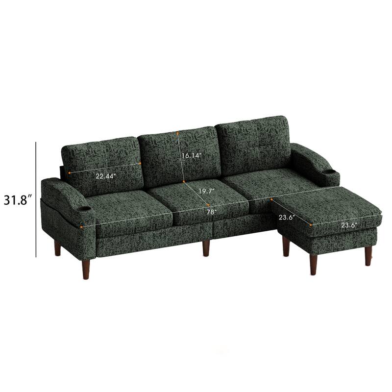 Green 3-Seater Convertible Combination L-Shaped Sofa with Footstools and Storage