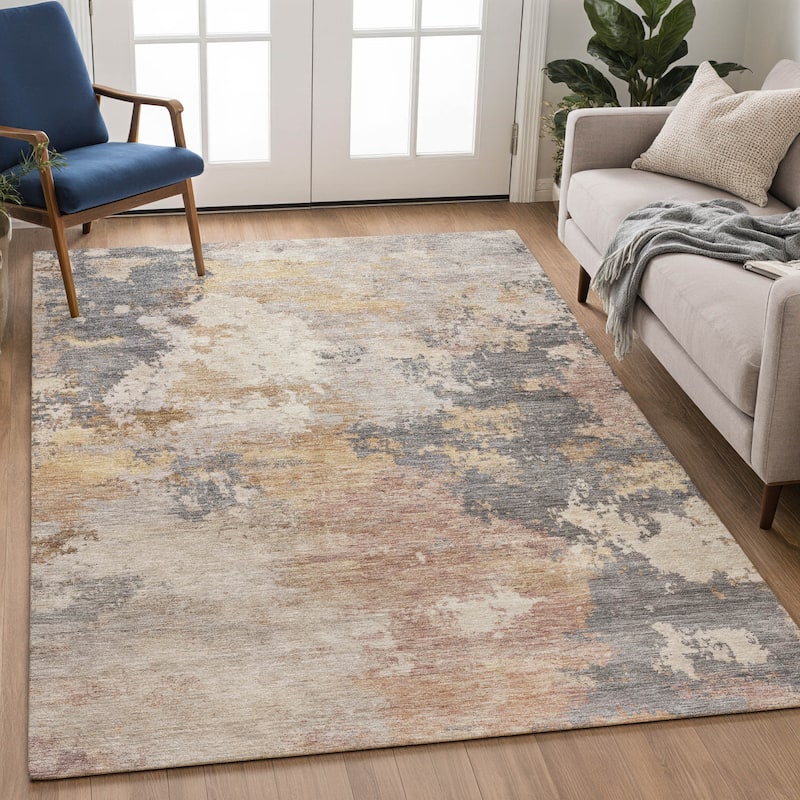 Machine Washable Indoor/ Outdoor Modern Contemporary Chantille Rug