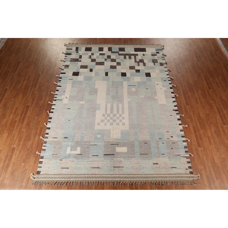 All-Over Abstract Moroccan Modern Area Rug Hand-Knotted Wool Carpet - 9'0"x 12'6"