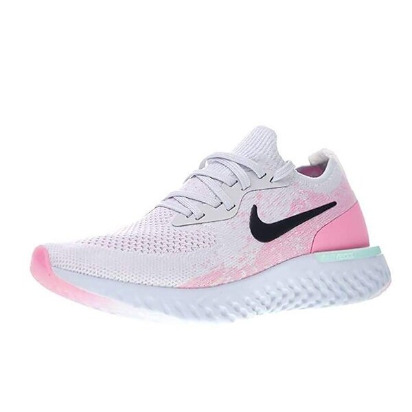 nike running epic react flyknit trainers in blue and pink