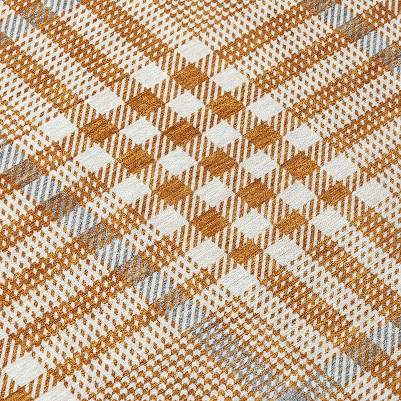 Machine Washable Indoor/ Outdoor Plaid Chantille Rug