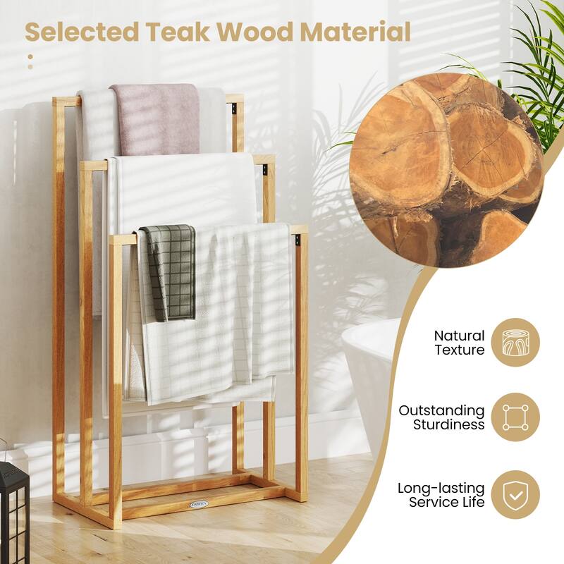Gymax 3-Tier Freestanding Towel Rack w/ 3 Hanging Crossbars for