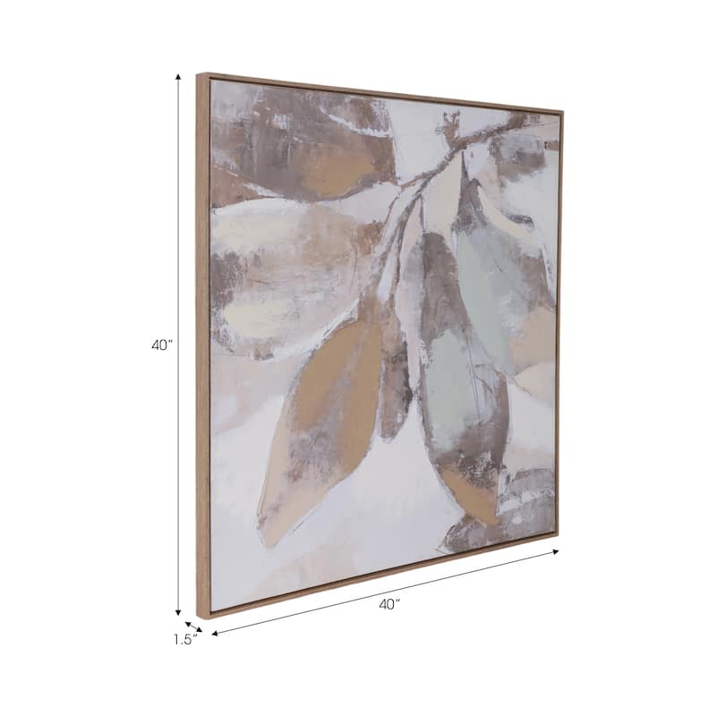 Wood Frame Canvas Wall Art Abstract Fall Leaf Design - 40" Brown