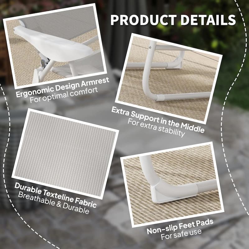 Folding Chaise with 4-Way Recline, Breathable Mesh, Removable Pillow