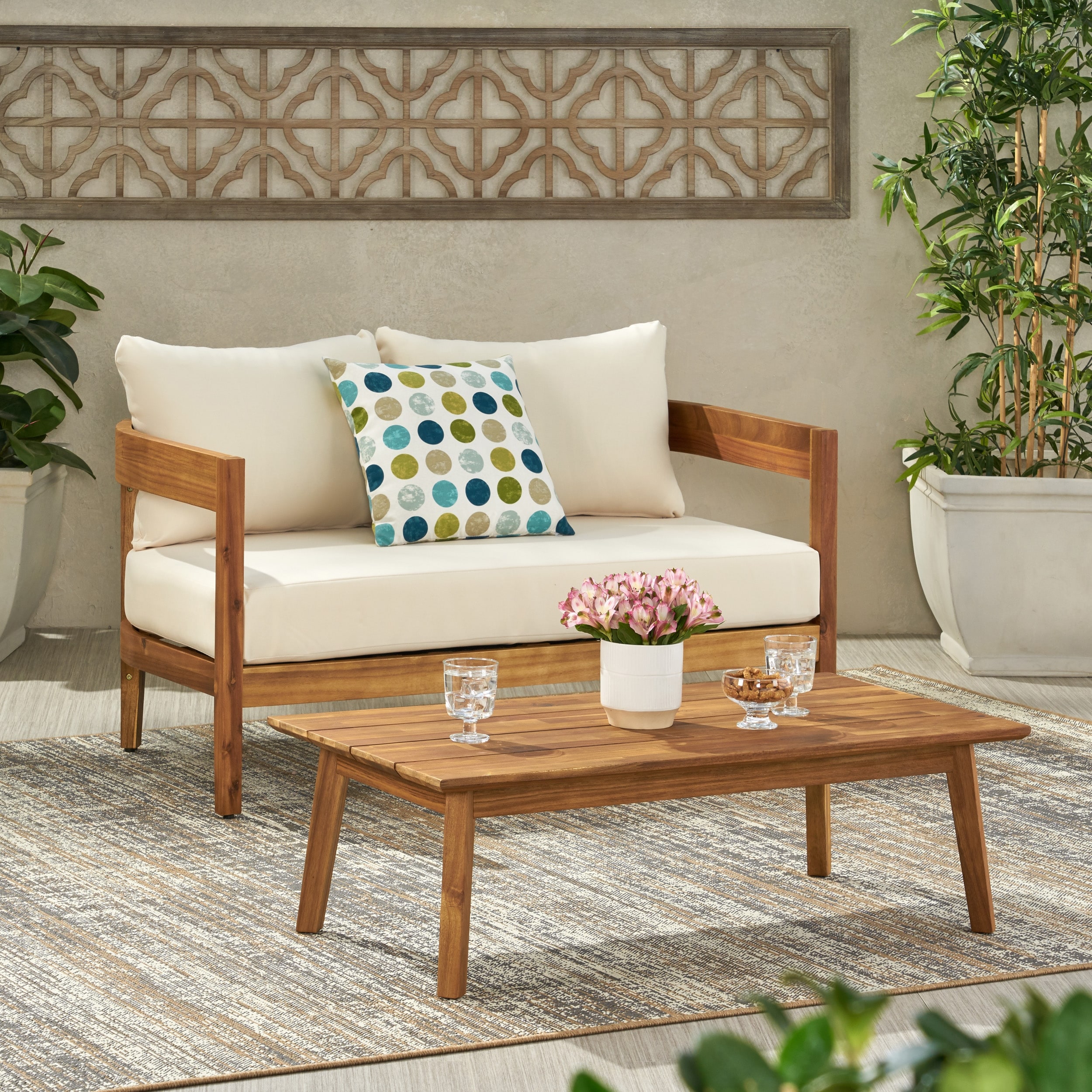 Shop Black Friday Deals On Brooklyn Outdoor Acacia Wood Loveseat Set With Coffee Table By Christopher Knight Home Overstock 30958602