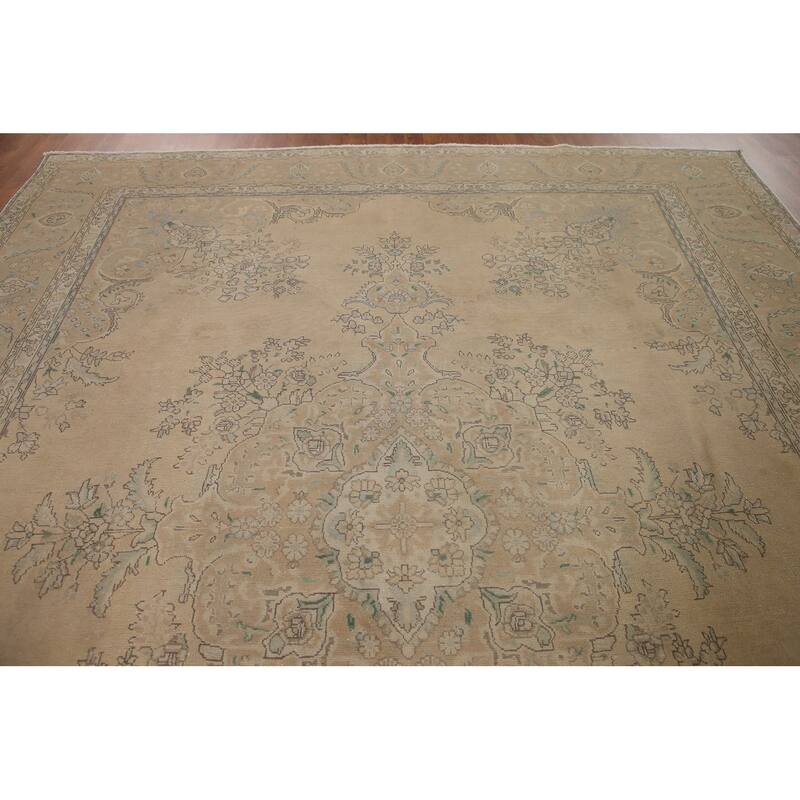 Brown Tabriz Persian Antique Area Rug Hand-knotted Wool Carpet - 9'6" x 12'9"