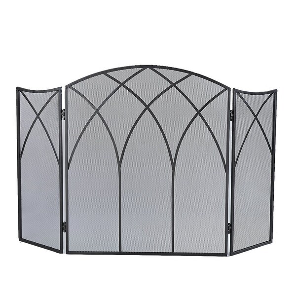 Pleasant Hearth 633 Gothic Three Panel Fireplace Screen, 46.5" L x 31" H - Black