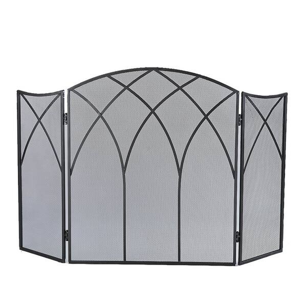 Shop Pleasant Hearth 633 Gothic Three Panel Fireplace Screen 46 5 L Black Overstock 23057071