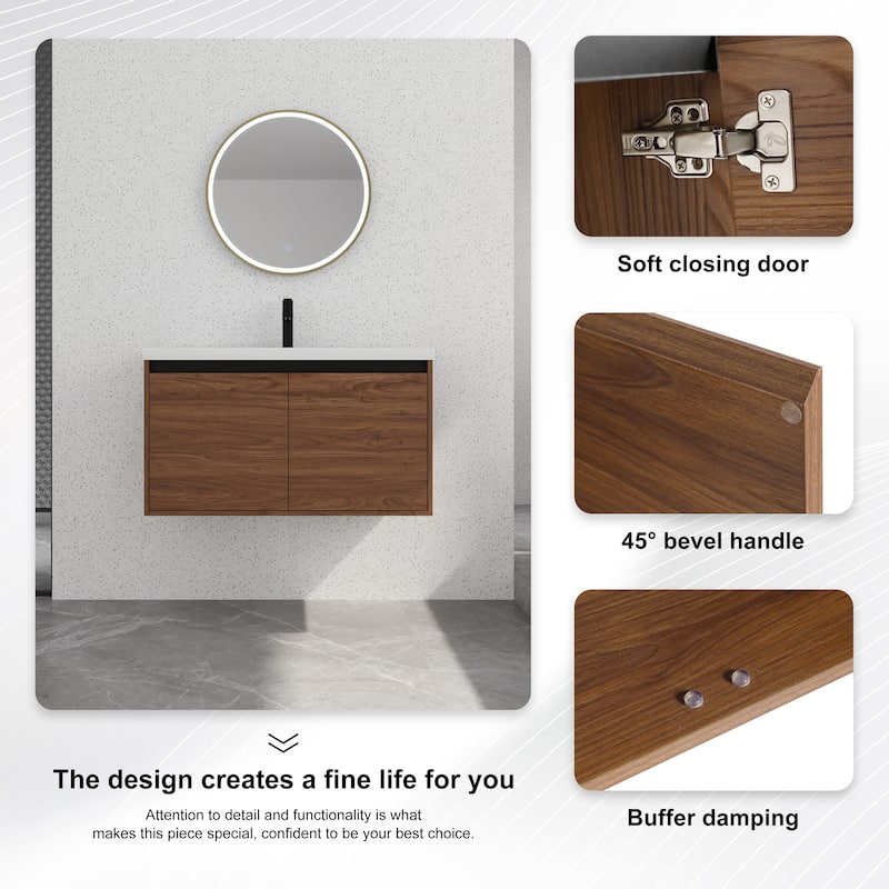 Bathroom Vanity With Sink In 16/20/24/30/36 Inch, Floating Bathroom Vanity With Soft Close Door