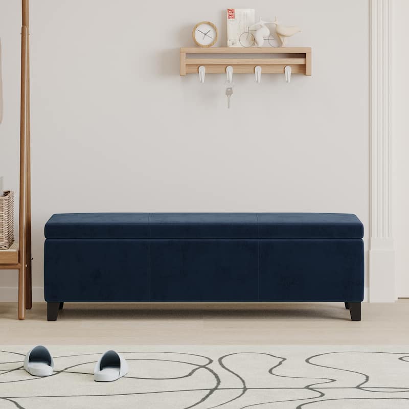 Functional Velvet Lift-Top Storage Ottoman