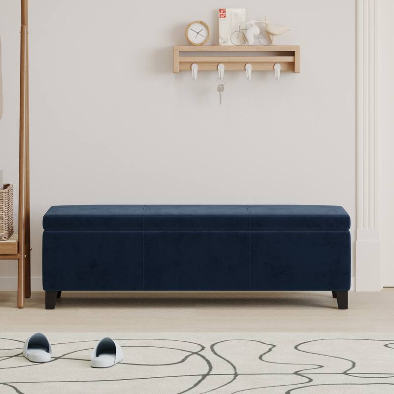 Roomfitters Modern Storage Bench, Upholstered Ottoman with Hidden Compartment and Lift-Top Lid - Navy Blue