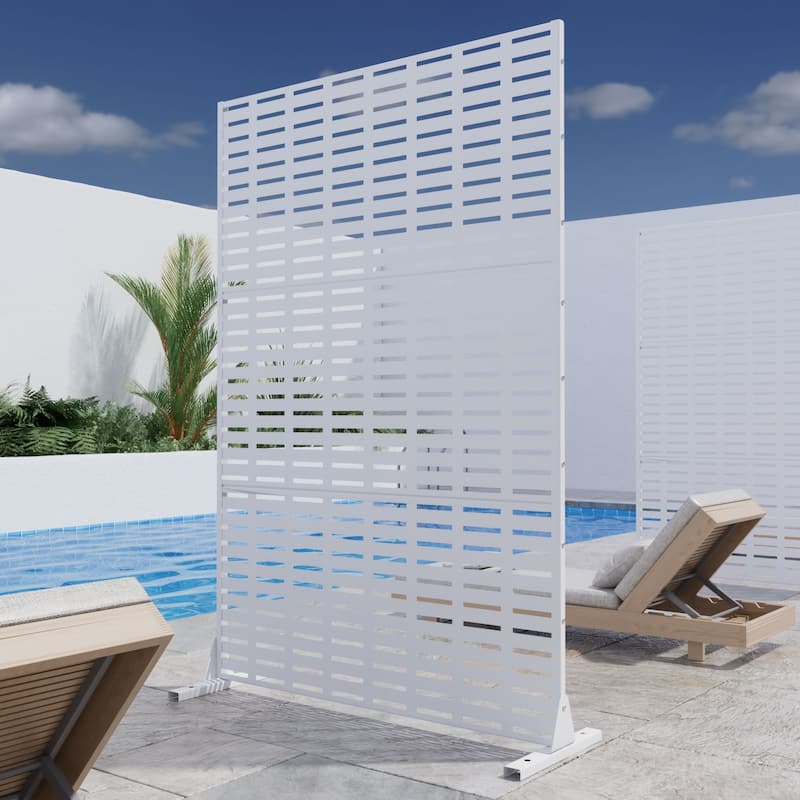 Outdoor Privacy Screen Metal Privacy Screen Panel Free Standing - 72*47 - White