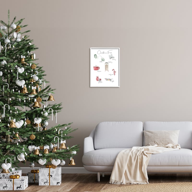 Stupell Christmas Fun Illustrated Item List Festive Holiday Traditions Framed Wall Art