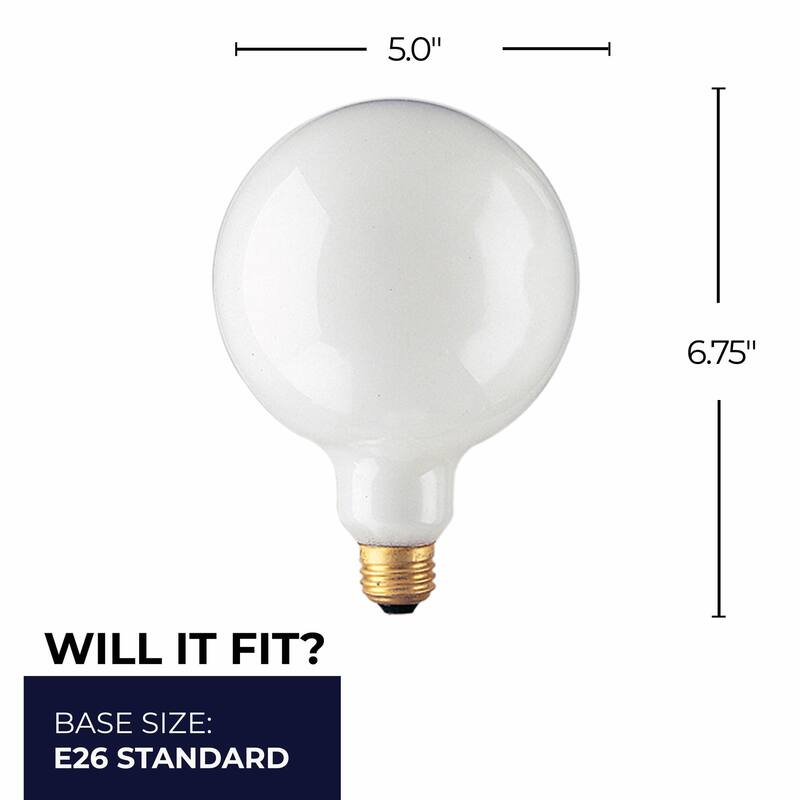 Bulbrite Pack of (12) Dimmable G40 Incandescent Light Bulbs with Medium (E26) Base, 2700K Warm White Light - 150 Watt - White