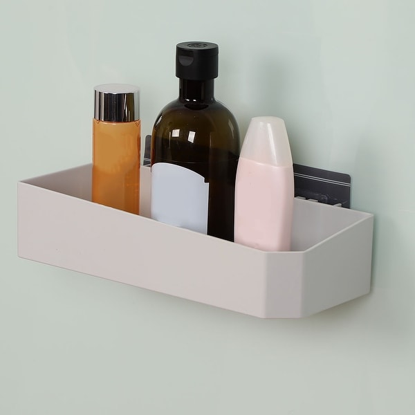 Wall Mount Plastic Shower Basket Rack Bin Storage Organizer Holder Shelf
