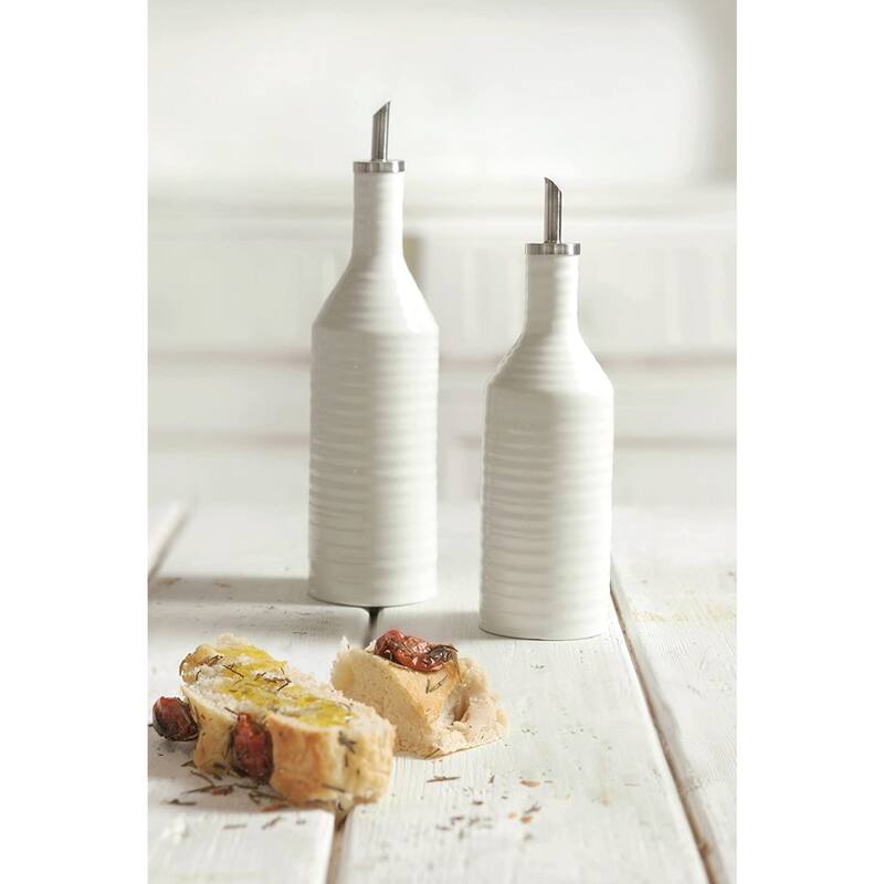 Portmeirion Sophie Conran White Oil and Vinegar Drizzler Set - Oil 10.5 Inch, Vinegar 9 Inch