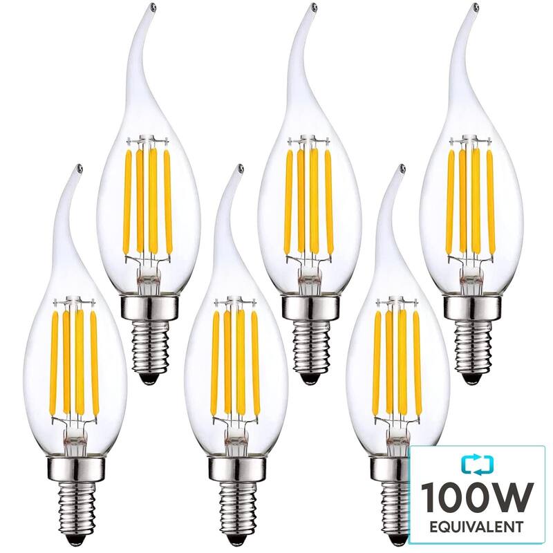 Luxrite Candelabra LED Light Bulbs 100W Equivalent 800 Lumens 7W CA11 Dimmable Damp Rated UL Listed E12 6 Pack - 5000K (Bright White)