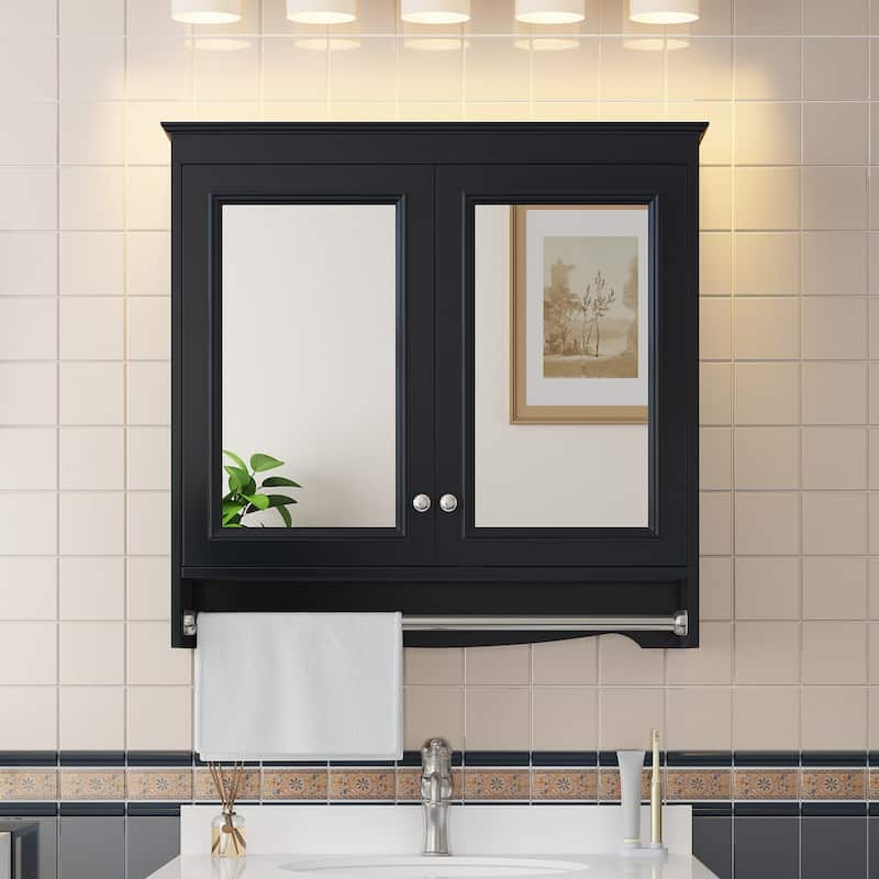 3-in-1 Bathroom Mirror Cabinet, 30"Wall Mounted Medicine Cabinet with Adjustable Shelves & Soft Close Doors - Black