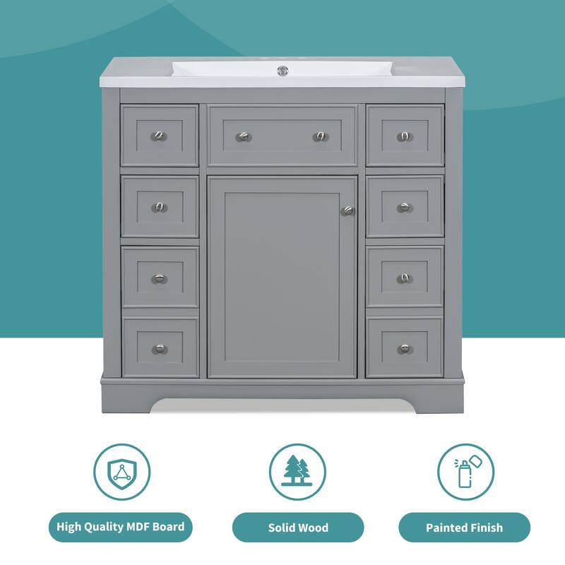 36 Inch Bathroom Vanity Base without Sink, Bathroom Storage Cabinet with 6 Drawers and Cabinet Storage