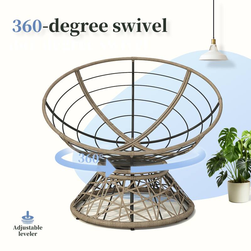 Polypropylene Wicker Swivel Lounge Chair with Thick Cushion and 360° Rotation