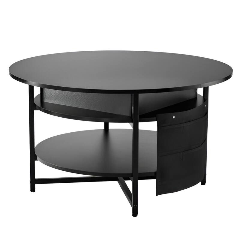 35.3" Round Coffee Table with Lift Top, Hidden Storage & Open Shelf - Black
