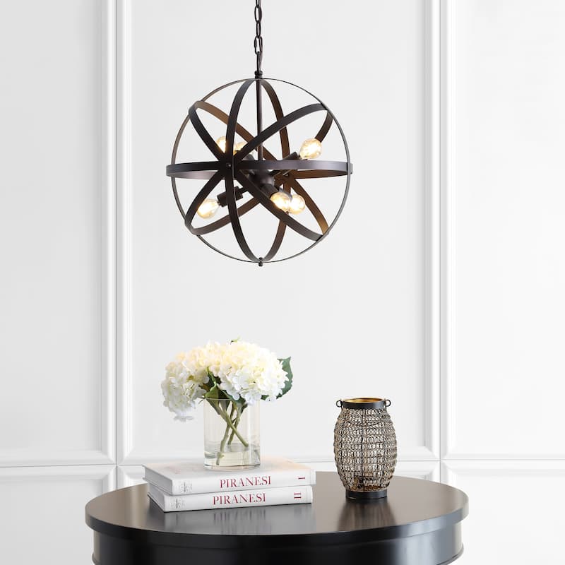 SAFAVIEH Lighting Reglind Adjustable 6-Light Led Brass Pendant - 16.5" W x 16.5" D x 23-95" H - Dark Grey - 17Wx17Dx95H