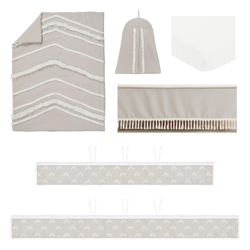 Sweet Jojo Designs 6p Crib Bedding+ BreathableBaby Breathable Mesh Liner Boho Bohemian Boy Girl Gender Neutral Solid