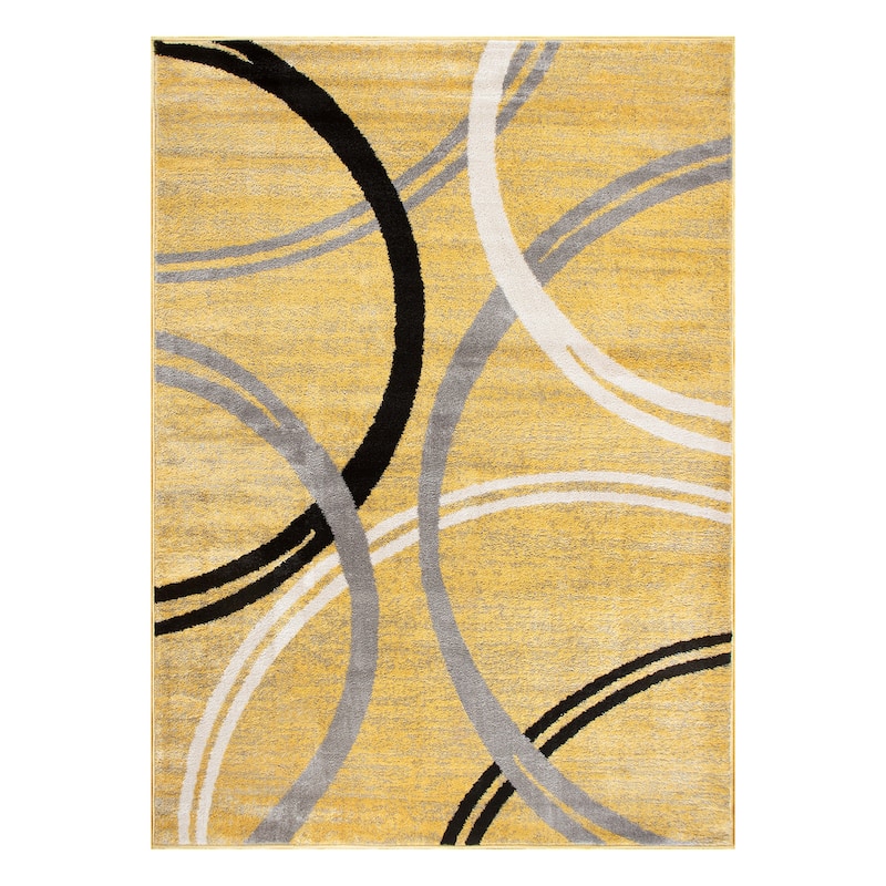 World Rug Gallery Contemporary Abstract Circles Design Area Rug - 2' x 3' - Yellow