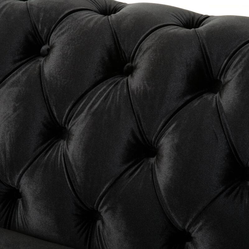 Velvet Loveseat Sofa, with Tufted Button Lounge Couch, Upholstered Sofa Couch 2-Person Rolled Armchair for Living Room