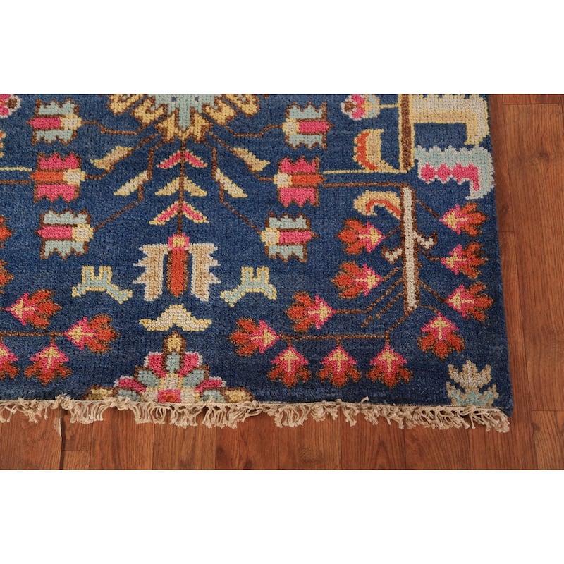 All-Over Blue Oushak Indian Foyer Rug Hand-Knotted Wool Carpet - 3'1"x 5'0"