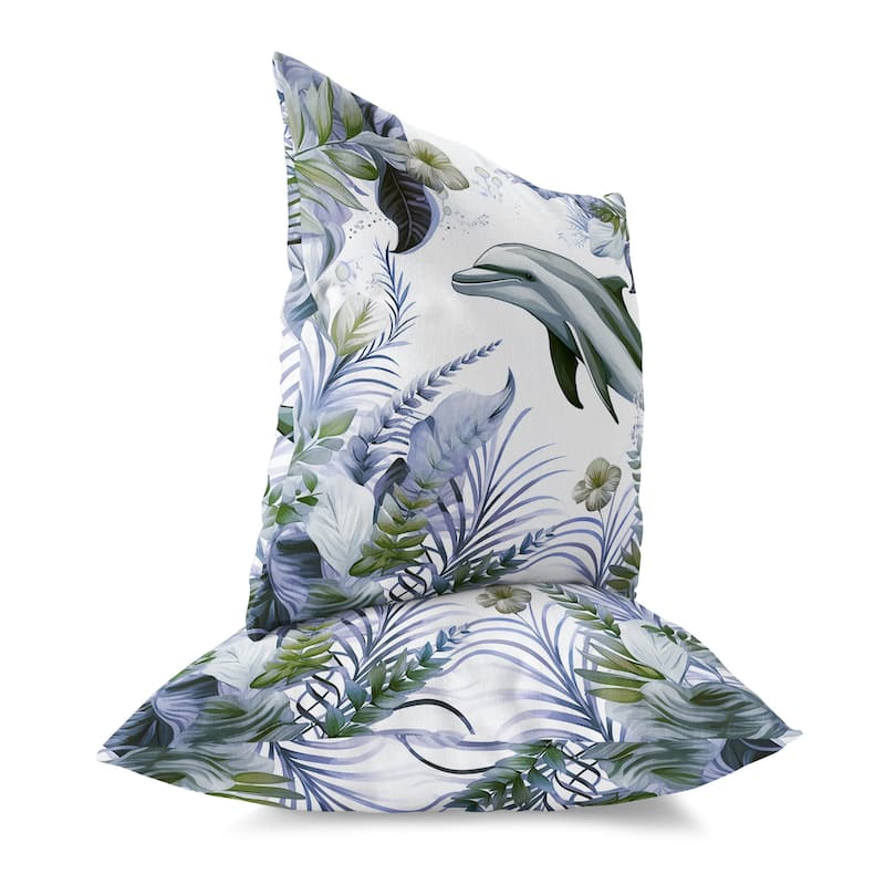 Green And Blue Dolphin Haven Faux Suede Throw Pillow Zipper