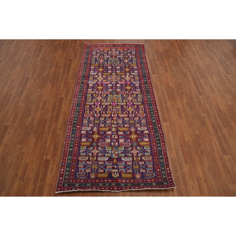 Hand Knotted Oriental 100% Wool Carpet Traditional Geometric Purples Tabriz Runner Rug - 9' 4'' X 4' 1''