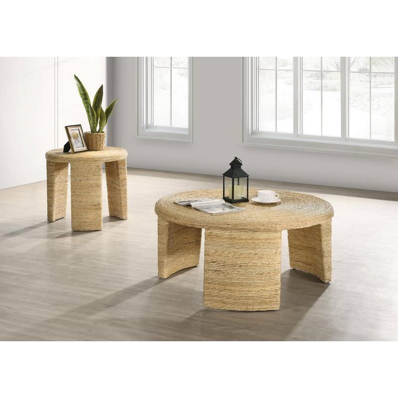 Mize Natural Woven Rattan Round End Table