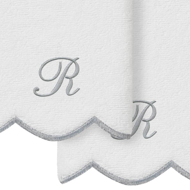 Authentic Hotel and Spa 100% Turkish Cotton Grey ADORNIA Scallop Personalized 2 Piece Fingertip Towel Set - 2 Fingertip Towels