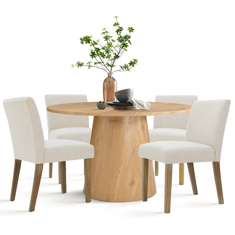 5-Piece Round Dining Set with Pedestal Table and Upholstered Chairs