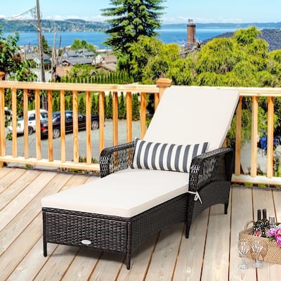 Costway PE Rattan Chaise Lounge Chair Armrest Recliner Adjustable - See Details