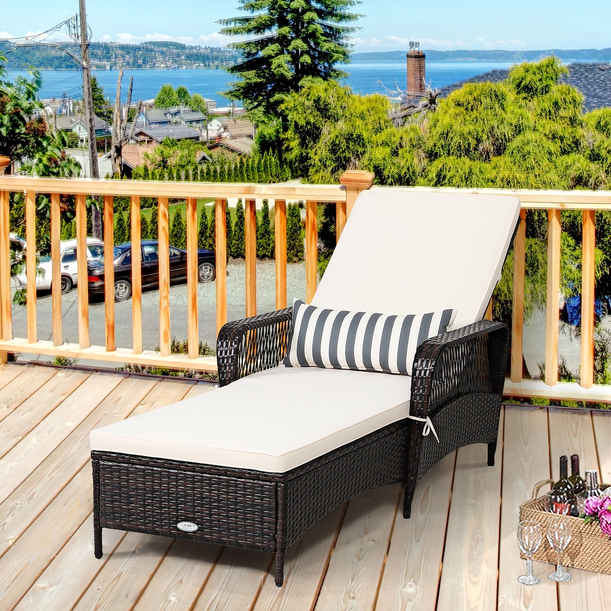 Costway PE Rattan Chaise Lounge Chair Armrest Recliner Adjustable - See Details