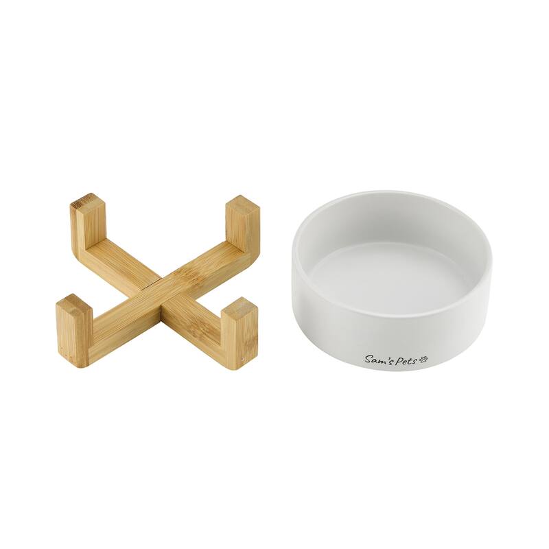 Coco Single Pet Bowl with Wood Stand 5.11'' in White - 6.3
