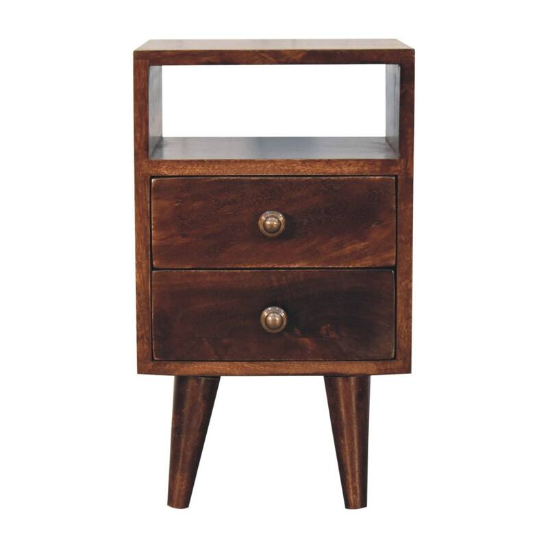 HomeRoots 20" Walnut Solid Wood Square Two Drawer Nightstand