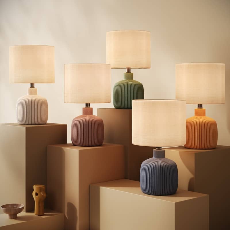 KAWOTI Fluted Ceramic Table Lamp (H18.25" x W10" x D10")