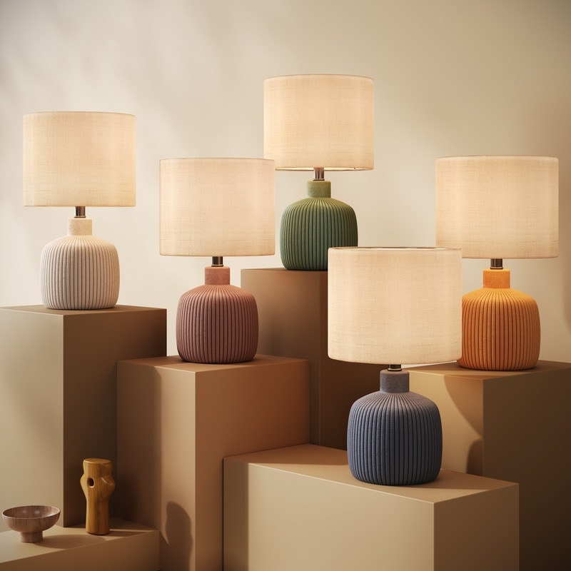 KAWOTI Fluted Ceramic Table Lamp (H18.25" x W10" x D10")