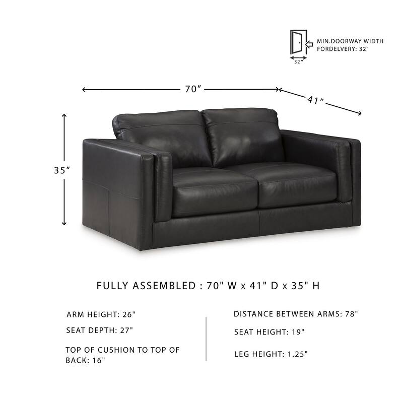 Signature Design by Ashley Amiata Onyx Loveseat - 70"W x 41"D x 35"H