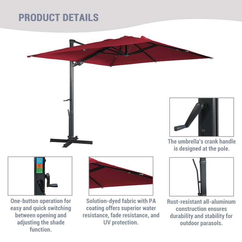 10Ft Cantilever Umbrella Rectangular Crank Market Umbrella