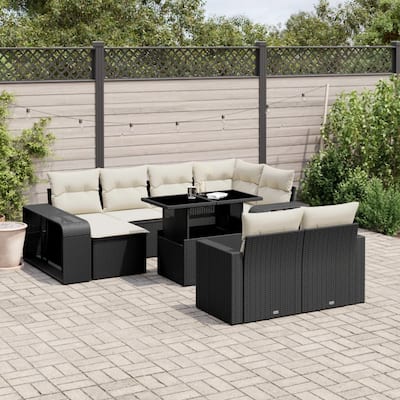 vidaXL Patio Sofa Set with Cushions Outdoor Furniture 11 Piece Poly Rattan - 21.7 x 39.4 x 28.7 in