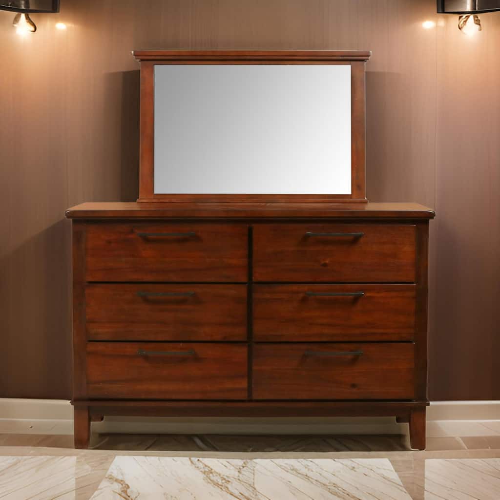 Lan 40 x 47 Dresser Mirror, Rectangular Tempered Glass, Classic Brown