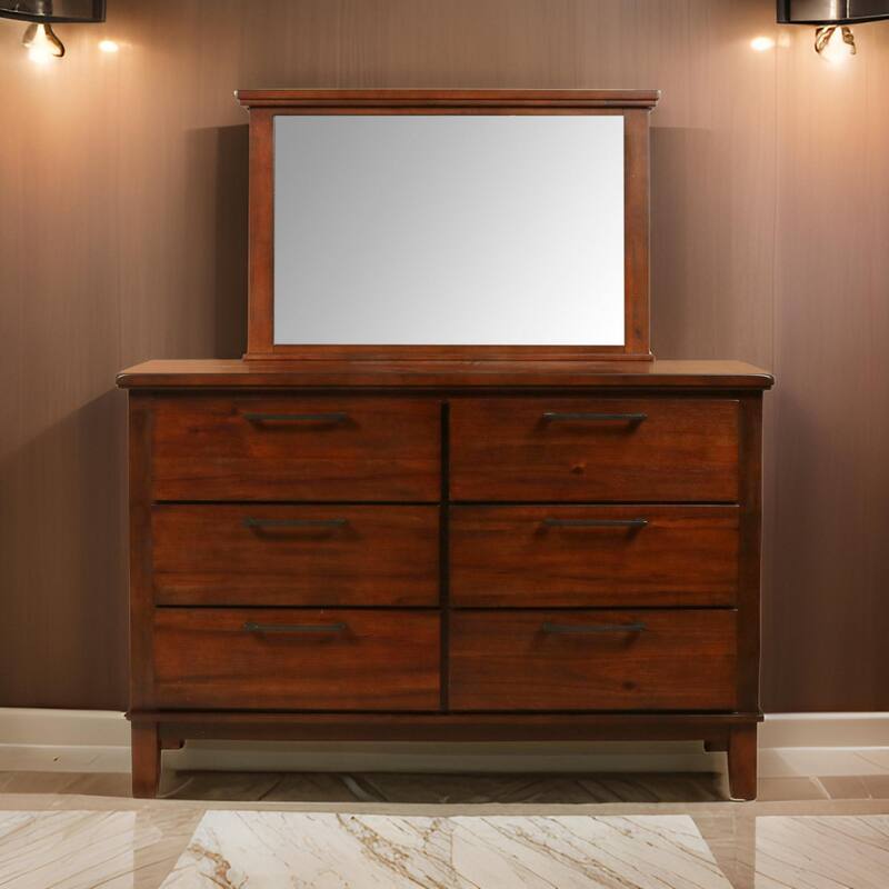 Lan 40 x 47 Dresser Mirror, Rectangular Tempered Glass, Classic Brown