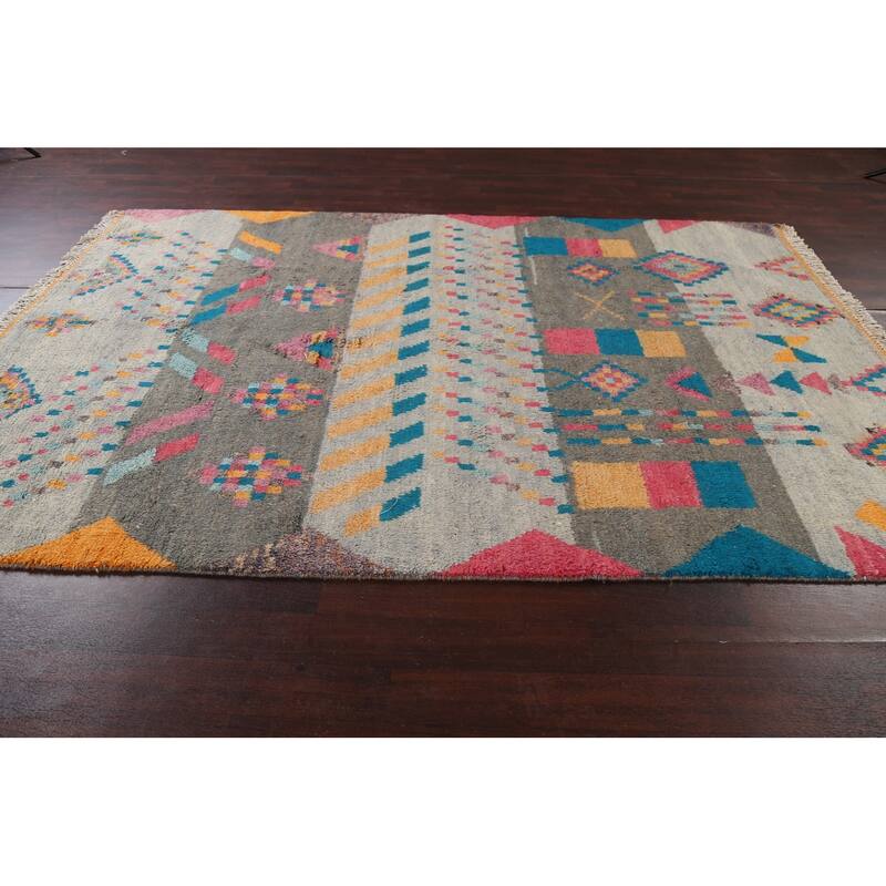 Tribal Moroccan Oriental Area Rug Wool Hand-knotted Living Room Carpet - 6'11" x 10'5"